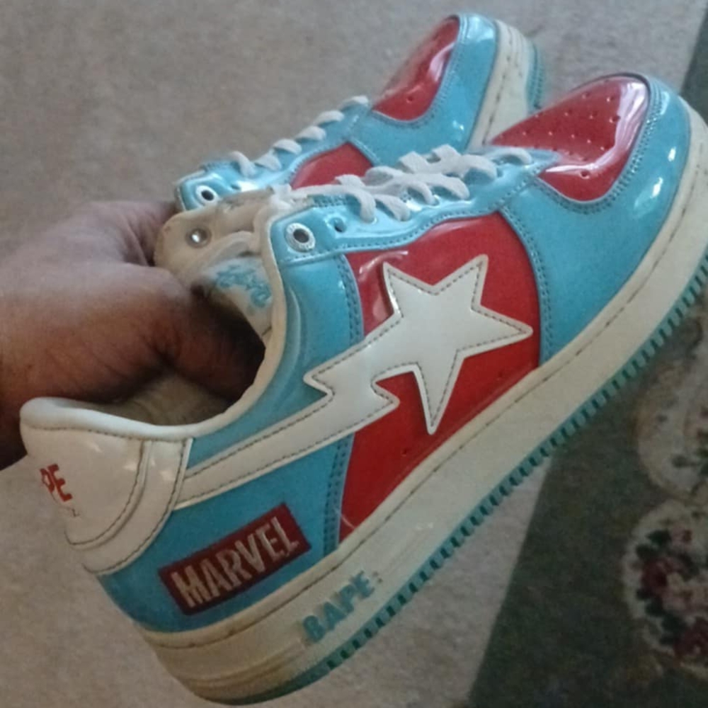 Bape Red and Blue Sneakers Marvel Edition
